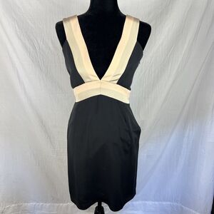 Abaete Womens Silk V Neck Dress Black Blush Size 4 Cocktail Sheath